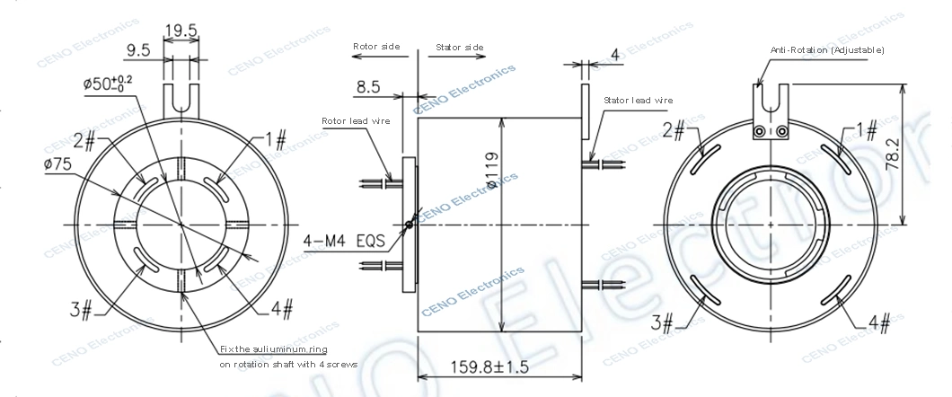 Low Temperature Slip Ring with through hole For Industry