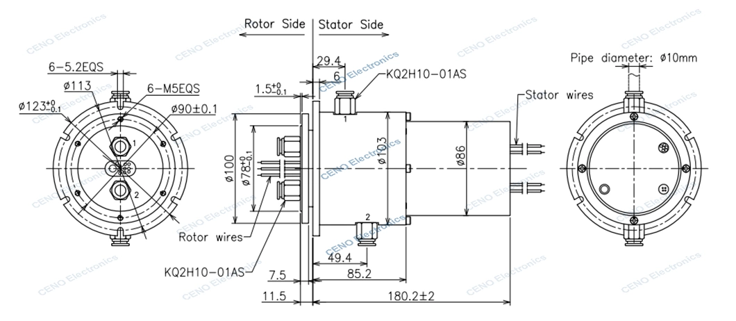 Integrated Slip Ring with 2Channels Air Rotary Union Electrical Swivel