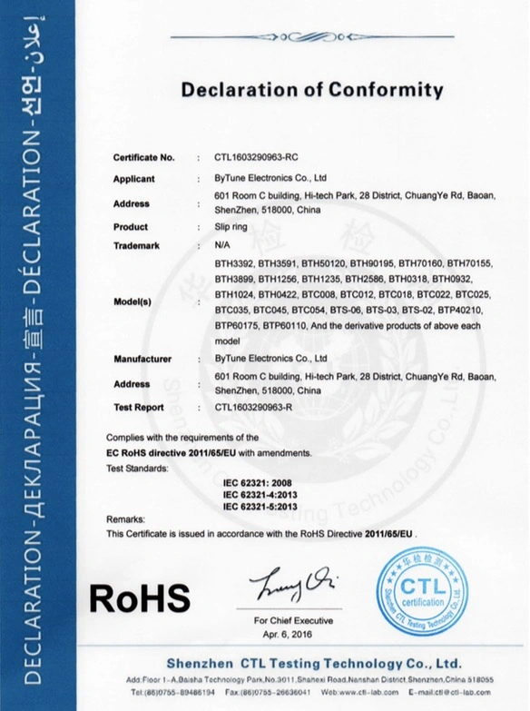 Flexible Solution for Customized Slip Rings with CE FCC RoHS ISO Certification